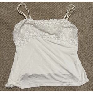 Felina Y2k Lace Overlay Adjustable Strappy Tank Top Shirt Women's Large White